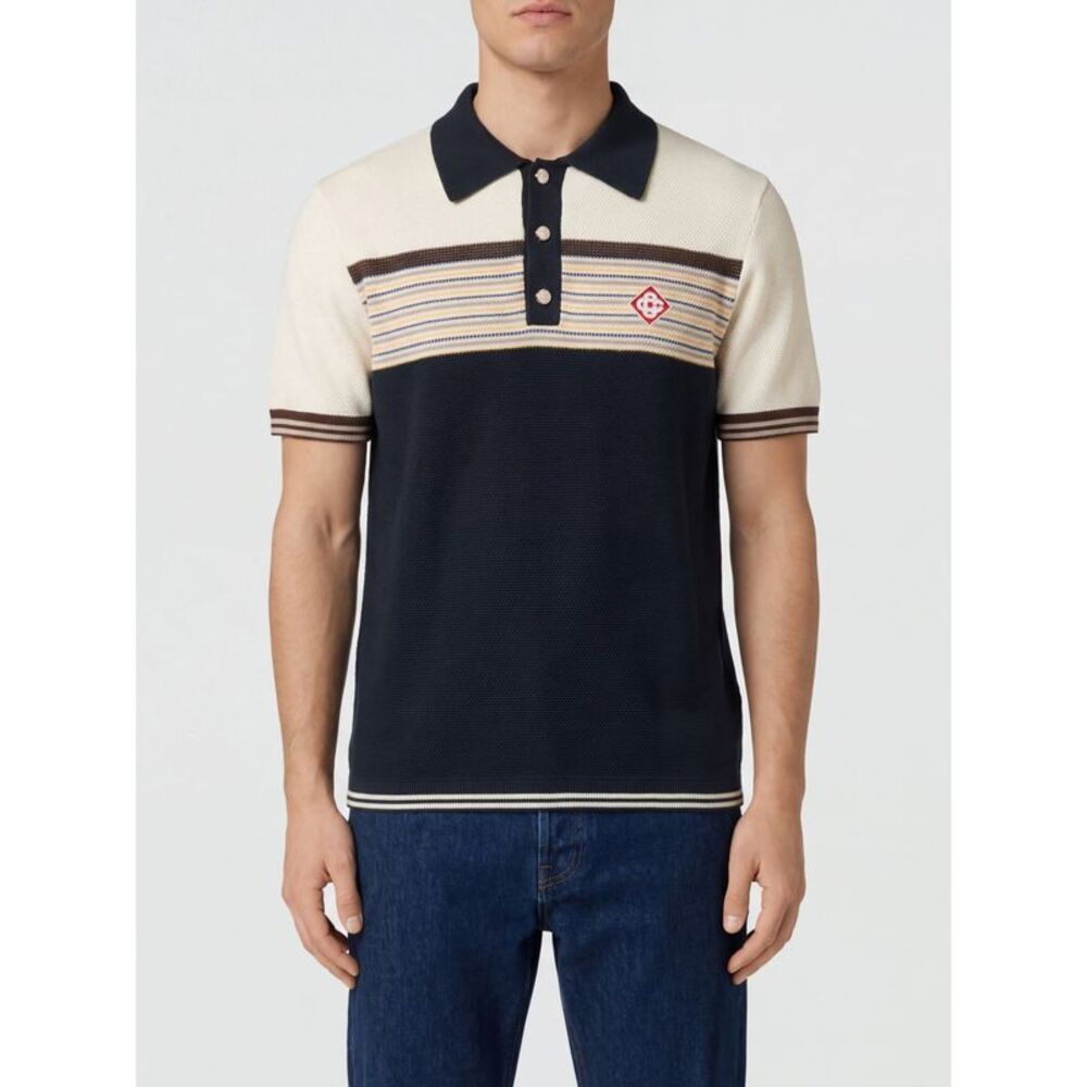 Casablanca Men Casablanca Striped Wool And Cotton Knit Polo Shirt With Logo
